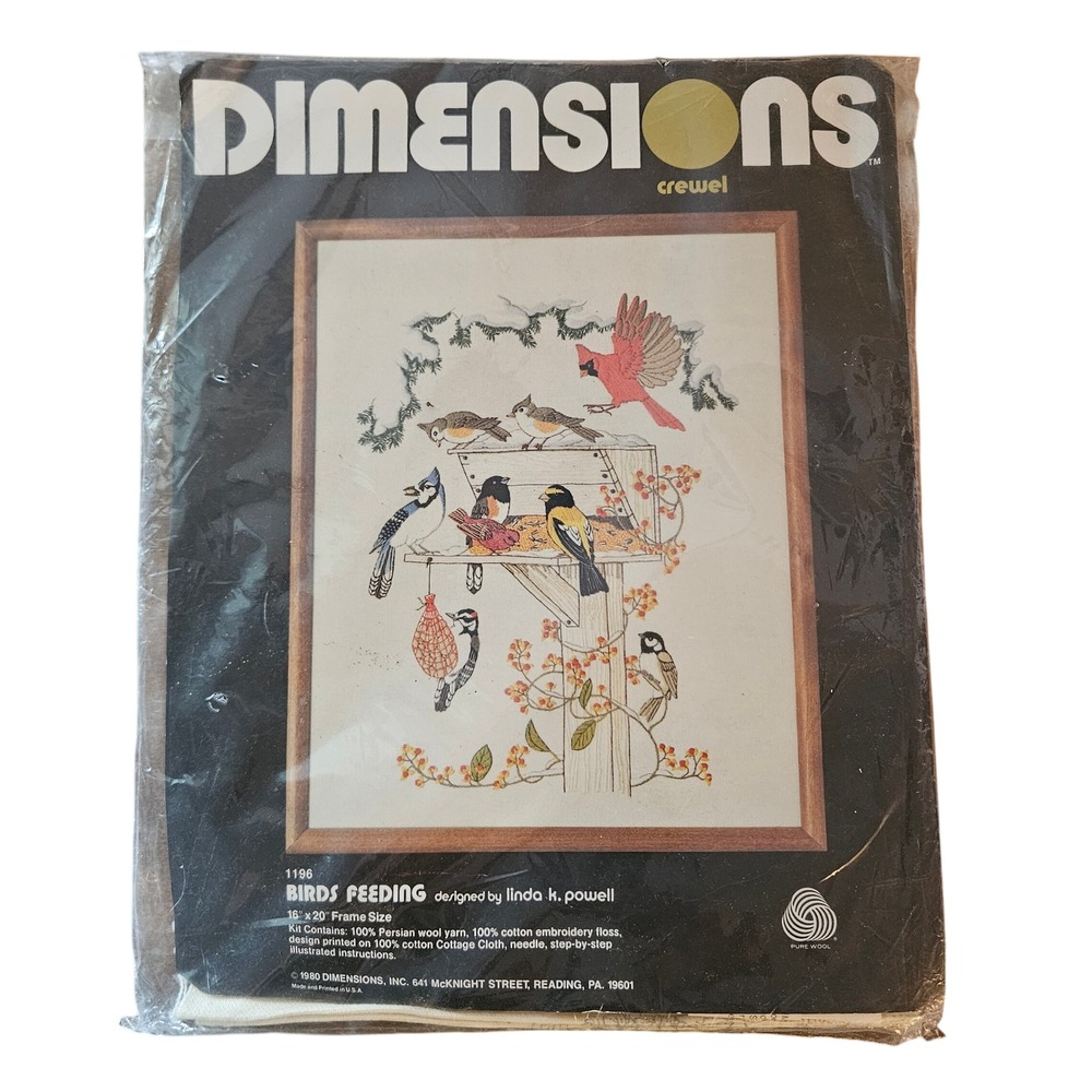 Vintage 1980 Dimensions Crewel Kit Birds Feeding Linda K Powell 1196 16x20 New